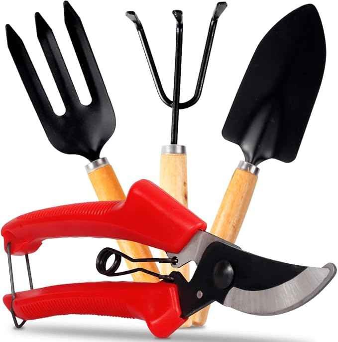 Kit de Jardinagem 4 Peças com Cabo de Madeira